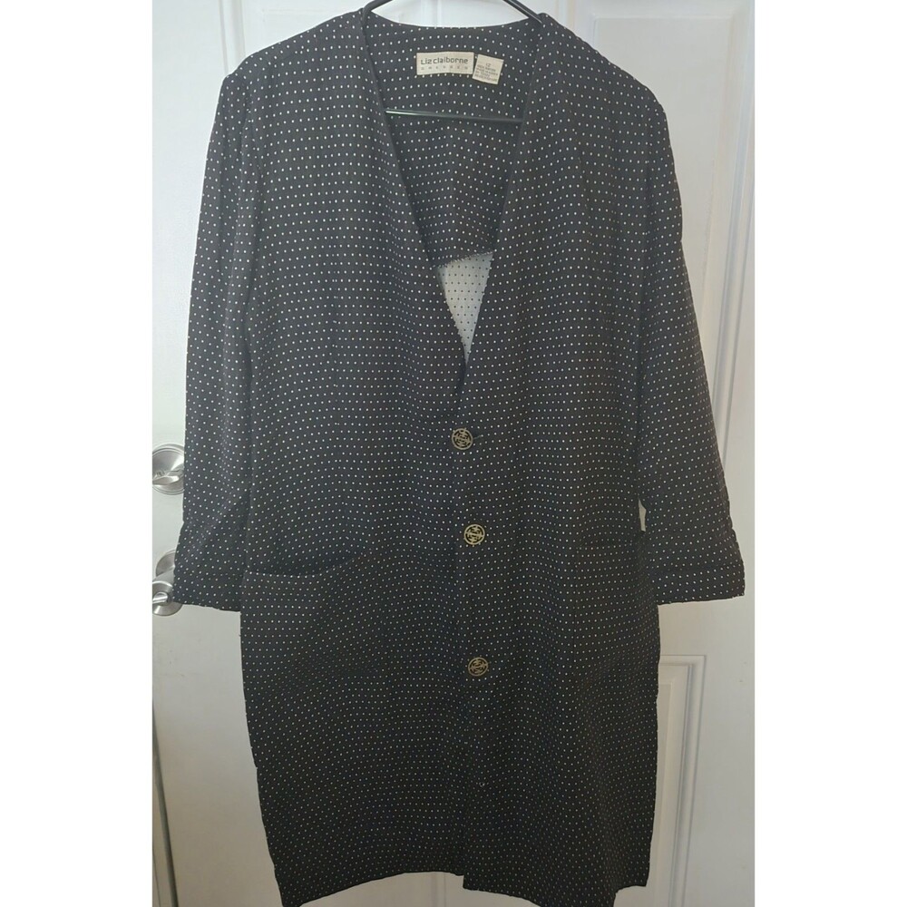 Liz Claiborne Vintage Black And White Dotted Coat Dress Size 12